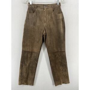 OVERLAND Pants Womens M 100% Genuine Leather Suede Western Lined Brown